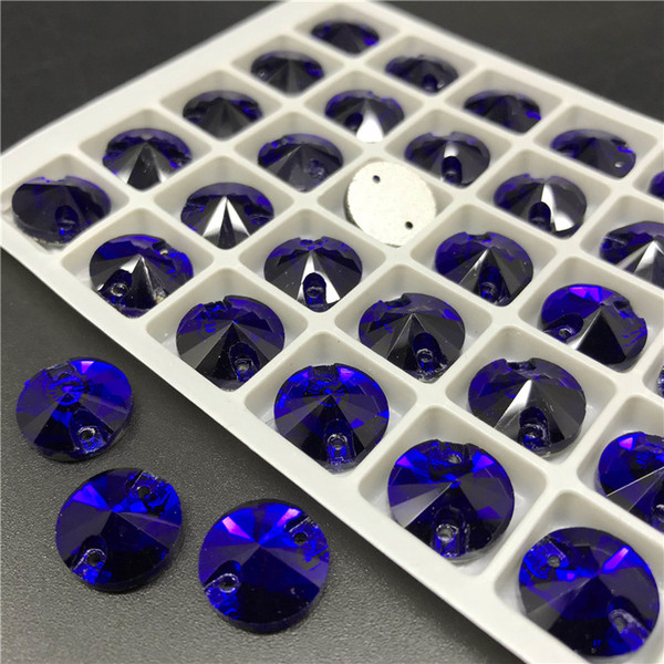 Cobalt Glass Crystal RIVOLI Sew-On Stone 8 10 12 14 16 18mm FLATBACK Round SEW ON Rhinestones for Dress Clothing accessories