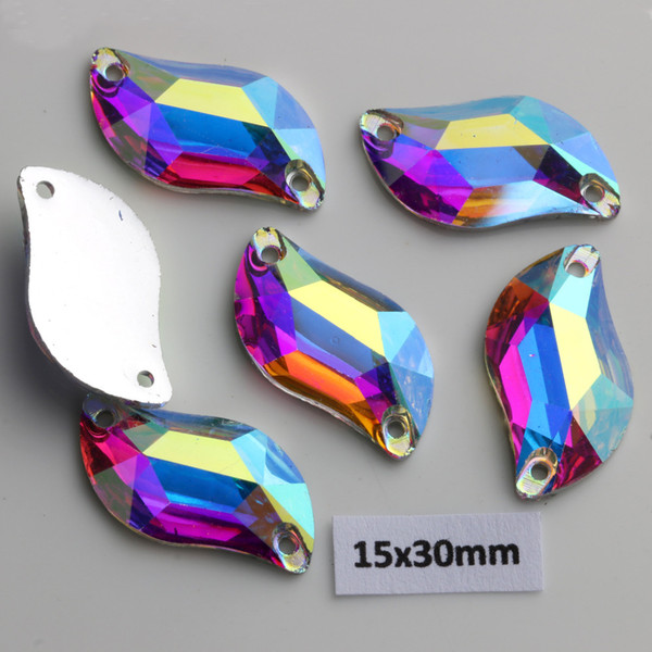 Free Shipping! 50pcs/Lot, 15*30mm Crystal AB / Clear AB Flat Back #3233 S-shaped Resin Sew On Stones