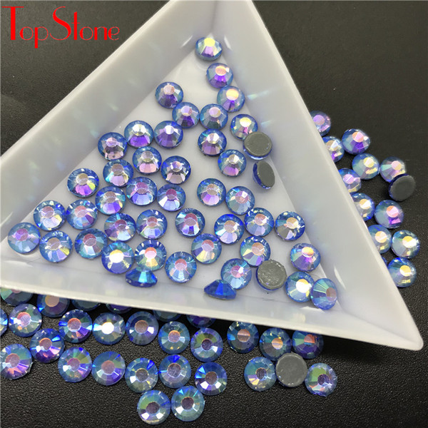 TopStone Lt Sapphire AB Color HotFix Rhinestones FlatBack Glass Crystal ss16 ss20 Crystal Iron On Stones For Clothes