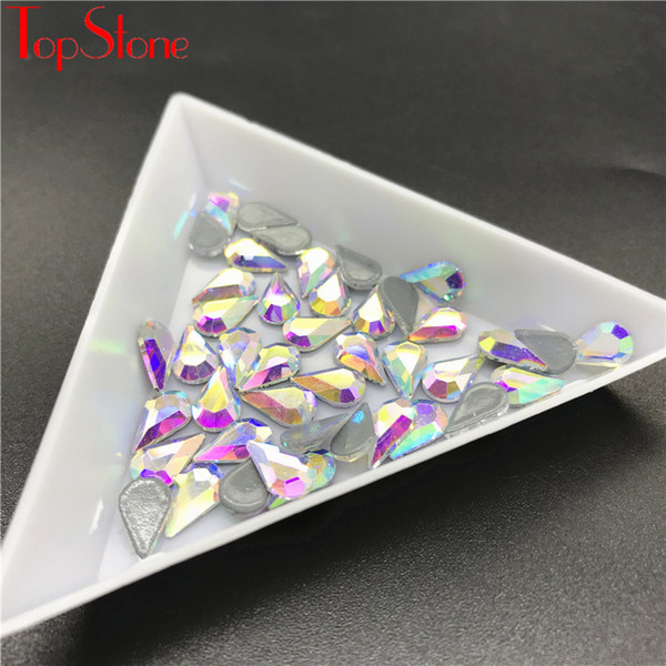 TopStone 100pcs 5x8mm Glass Drop Hotfix Rhinestone Crystal AB Flatback Teardrop Iron On Crystals Stones Nail Art Decoration