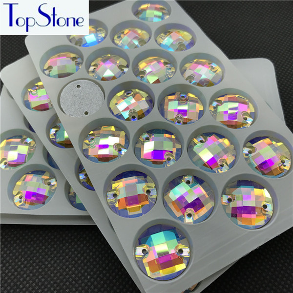 Clear AB Color Glass Crystal Round Chessboard Sew On Rhinestone Flatback 2 holes Sewing Stone Dress Making 8,10,12.14,16,18mm