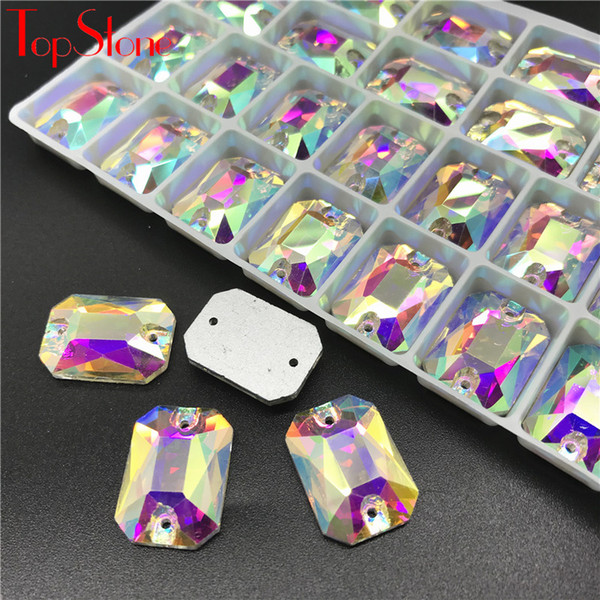 TopStone AB Rectangle Octagon Sew On Rhinestone 13 Glass Crystal Sew-on Stone Flatback For Dress Clothing Decoration