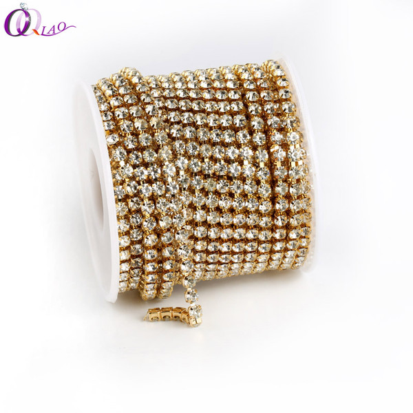 4mm SS16 Gold/Silver Base Clear Crystal Rhinestone DIY Beauty 10yards roll fashion accessories close rhinestone cup chain