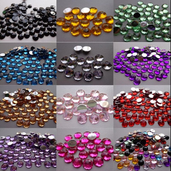 Hot ! 500pcs Chamfer Faceted Acrylic 8mm Flat Back Rhinestone Craft Bead 12 Color