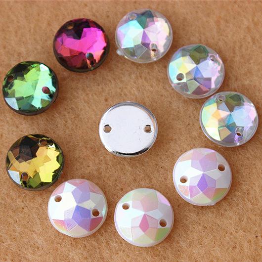 300pcs/lot 10mm Crystal AB Color Superior Acrylic Flat Back Round Shape Acrylic Rhinestone Flatback beads Sew On 2 Hole ZZ4