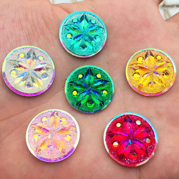 20mm Bling AB Resin Rhinestone Round Flatback Flower Cabochon Stone DIY Wedding Decoration Crafts