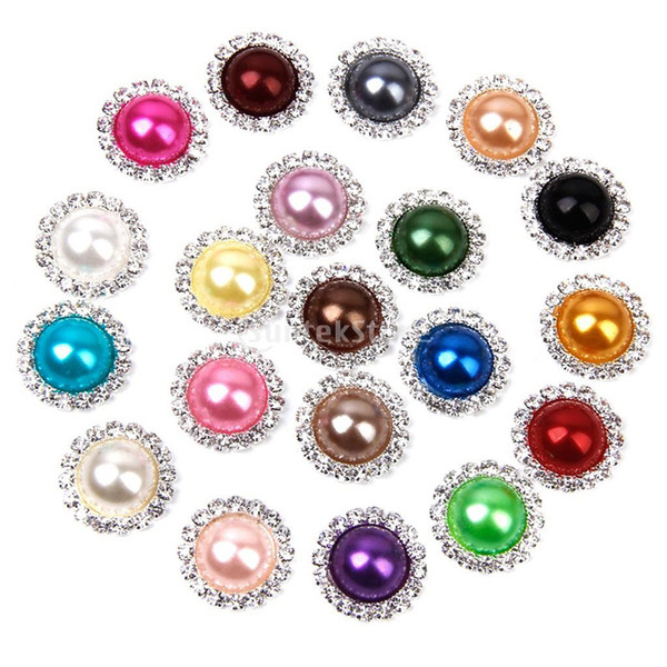 New 20colors 15mm Flat Back Crystal Pearl Buttons Metal Rhinestone Crystal Loose Diamonds Silver Flowewr Buttons Jewelry DIYl