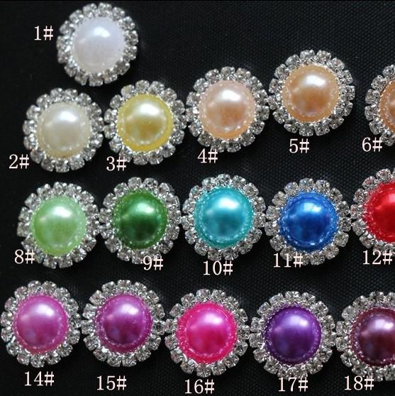 16mm Flat Back Crystal Pearl Buttons 50pcs/lot 19colors Metal Rhinestone Crystal Loose Diamonds Jewelry DIYl