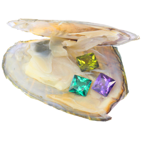 three mixed color square zircon 8mm*8mm cubic zircon vacuum packed freshwater live oysters