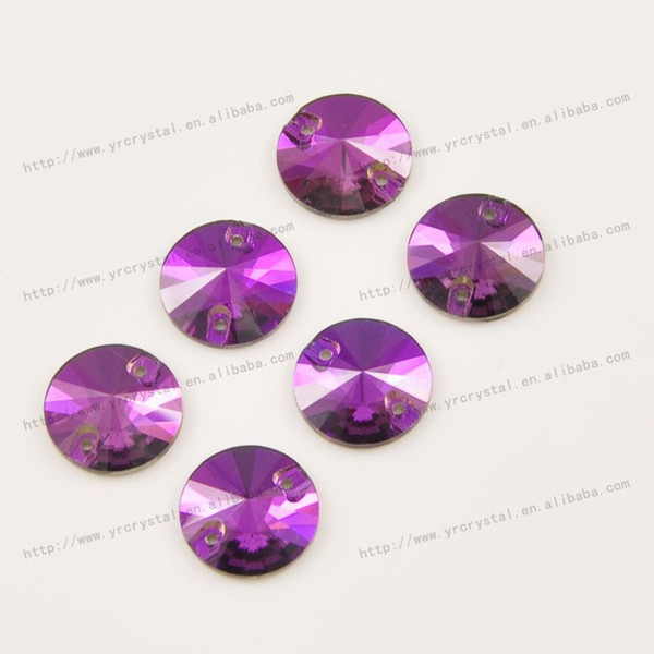 Free shipping(112pcs per lot)14mm Amethyst sew on stone rivoli sew on crystal rhinestone flat back stone