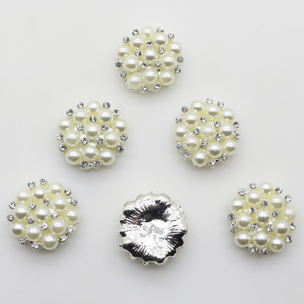 50pcs/lot 20mm Round Rhinestones Buttons Pearl Snap Flatback Button Snap With Flower Wedding Hair Embellishment Scrapbooking