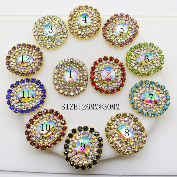 New Style 50pcs/lot 26mm*30mm Oval Rhinestone Button Mixed Color Rhinestone Stone Sewing for Wedding Embellishment Decoration