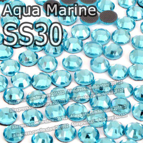 SS30 6.4-6.6mm,288pcs/Bag Aqua Marine DMC HotFix FlatBack Rhinestones,machine cut iron-on garment crystal stones gliters