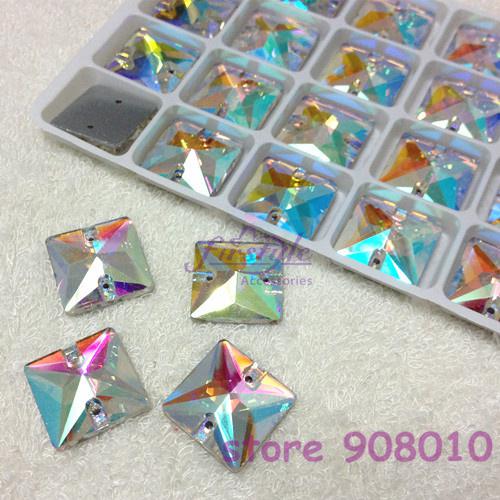 72pcs 10mm Glass Clear AB Square Sew on Crystal Rhinestones Flatback 2holes 10x10mm sewing crystals