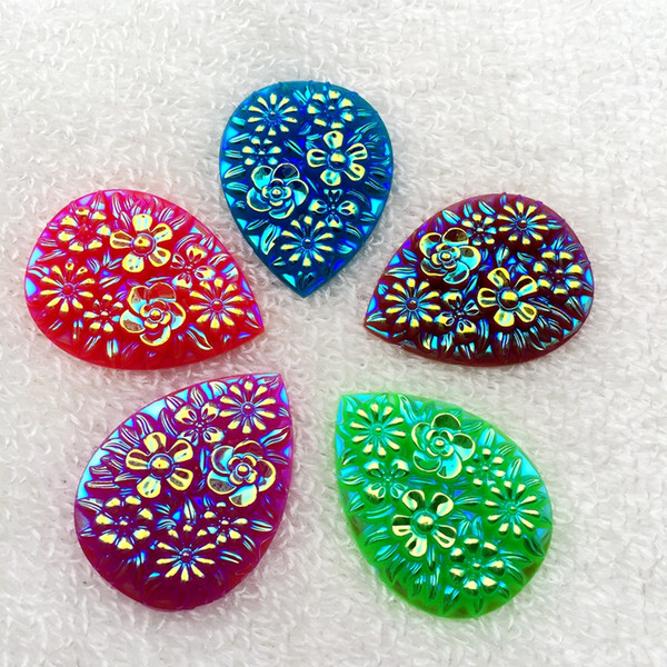 30*40mm AB Resin Drop Flower Flatback Rhinestone Wedding decoration Buttons Diy strass Craft A49*8