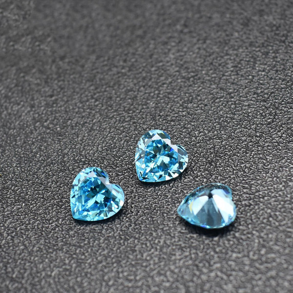 Blue Aquamarine CZ 200pcs/Lot Heart Shape 4-11mm Machine Cut Synthetic Loose Stones Cubic Zirconia For Jewelry Setting Free Shipping