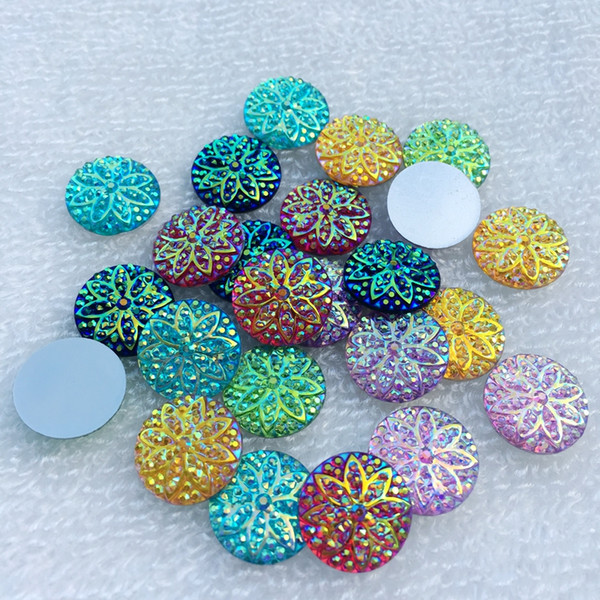 Diy14mm round flower pattern flat back party decoration button lane stone scrapbook.A30*5