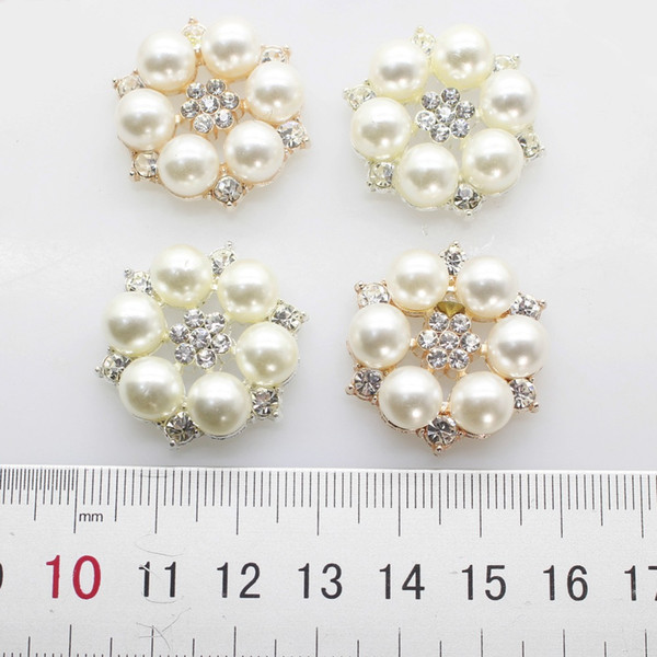 20pcs/set Two Colour 25mm Flower Rhinestones Buttons Pearl button wedding decoration Diy Alloy Diamante Cryustal Bow Accessories