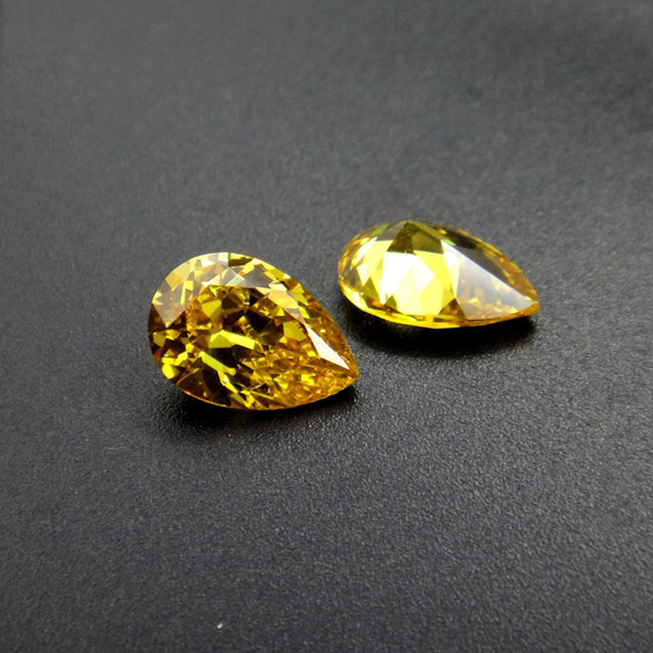 200pcs/lot 5x7mm-9x11mm 3A Cubic Zirconia Yellow Pear Cut Synthetic Loose Gemstones 5 Sizes For Sterling Silver Jewelry Making Wholesale