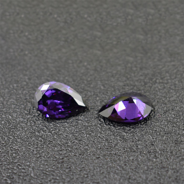 200pcs/lot 5x7mm-9x11mm 3A Cubic Zirconia Amethyst Pear Cut Synthetic Loose Gemstones 5 Sizes For Sterling Silver Jewelry Making Wholesale