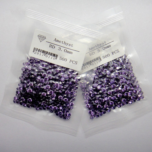 Loos Stone Amethyst Color 3A Cubic Zirconia 4-6.5mm Round European Machine Cut Synthetic Gemstones For Jewelry Making 500pcs/lot