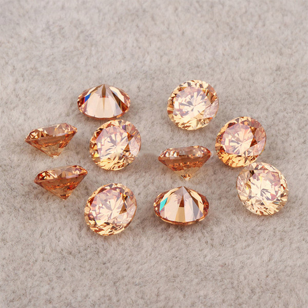 2.4-3.75mm Round Machine Cut Lab Created Loose Stone Champagne Color CZ 3A Cubic Zirconia High Quality 1000pcs/lot