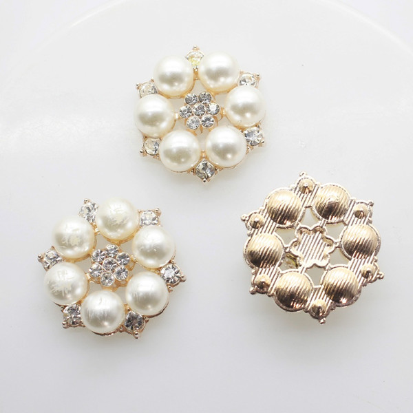 20pcs/lot Two Colour 25mm Flower Rhinestones Buttons Pearl button wedding decoration Diy Alloy Diamante Cryustal Bow Accessories