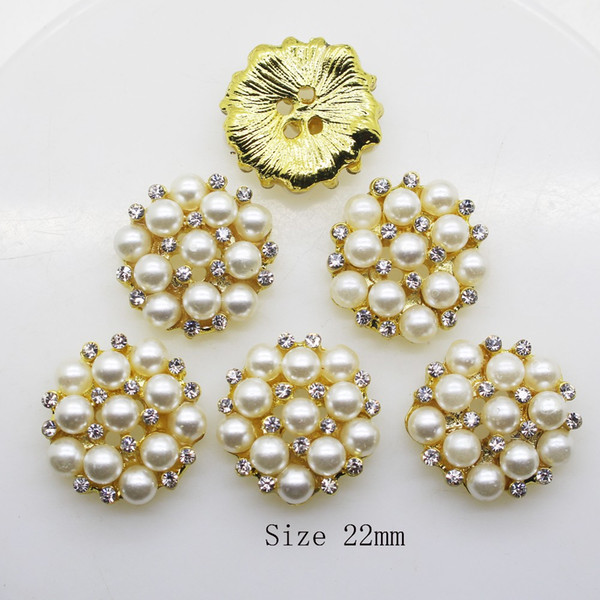 Hot 50pcs/set Gold 22mm Round Rhinestones Buttons Pearl button wedding decoration Diy Buckles Diamante Cryusta New 2017