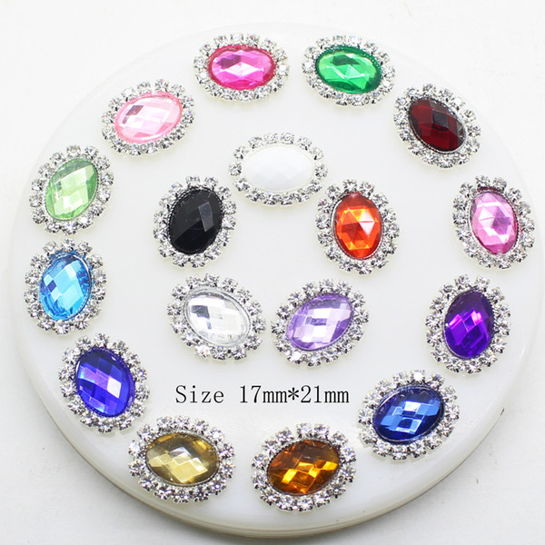 Factory Store 50pcs/set 17mm*21mm Oval Flatback Rhinestone Buttons Mix Acrylic Wedding Invitation Card Ribbon Bow Decoration