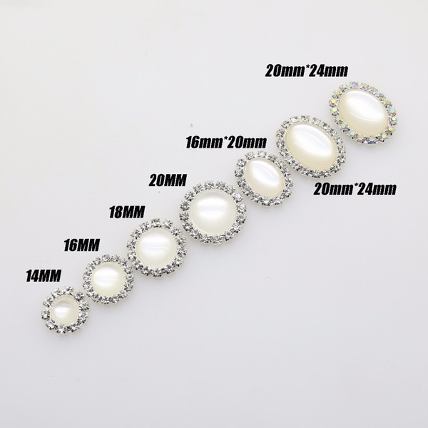 50Pcs Different size Flatback white Cat Eye pearl Rhinestone button Silver metal buttons 2018 DIY Wedding Decoration clothing