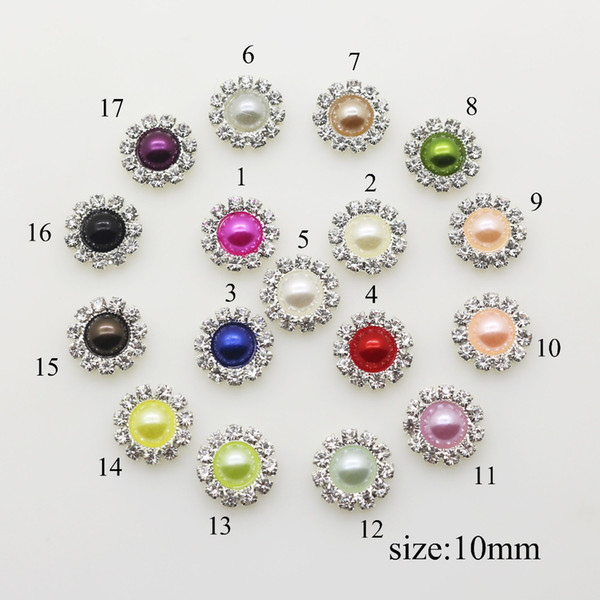 10MM Flatback Pearl Buttons 50Pcs/Set Rhinestone Buttons Diamond Pearl Hair Flower Ribbon Wedding Decoration Accessories