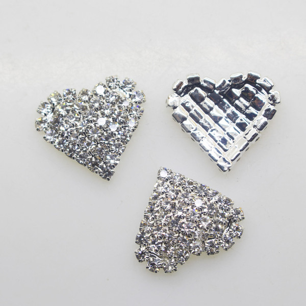 Rushed Metal New 50pcs/set 18mm Heart Flatback Rhinestone Buttons Hair Ribbon Webbing Wedding Decoration Crysta Accessories