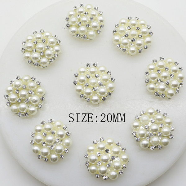 NEW30pcs/lot 20mm Round Rhinestones Buttons Pearl Snap Flatback Button Snap With Flower Wedding Hair Embellishment Scrapbooking