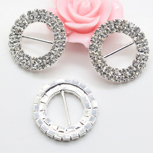 50pcs/lot 21mm Round Silver Rhinestone buckles DIY Wedding Decorative Ribbon deduction Hair accessory accessories