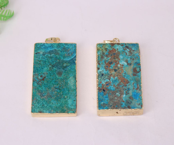 Free shipping HOT 5Pcs Natural Blue color Ocean jasper Square shape Pendant beads,Gold plated connector necklace Jewelry Findings