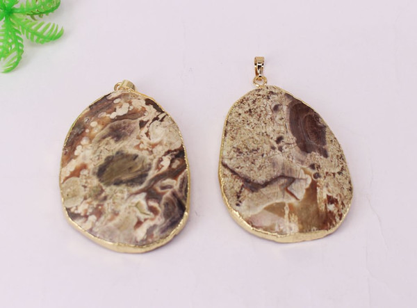 Free shipping HOT 5Pcs Natural Principal color Ocean jasper Round shape Pendant beads,Gold plated connector necklace Jewelry Findings