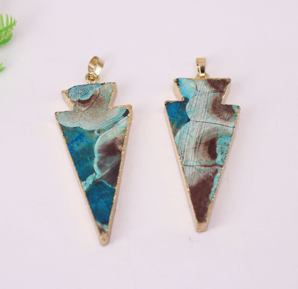 Free shipping HOT 5Pcs Natural Blue color Ocean jasper Arrow shape Pendant beads,Gold plated connector necklace Jewelry Findings