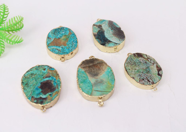 Free shipping 5pcs Gold plated Round Shape Nature Ocean jasper Druzy Geode connector ,Drusy Crystal Gem stone Pendant Beads,Jewelry findings