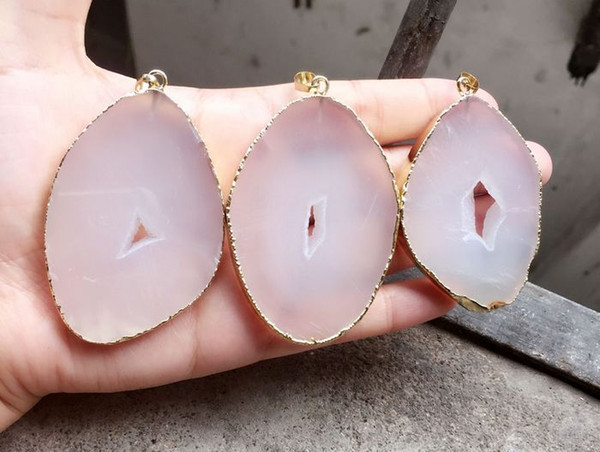 Free shipping 5pcs Gold plated White color Round Agate Druzy Geode pendant,Drusy Crystal Gem stone connector Beads, Jewelry findings