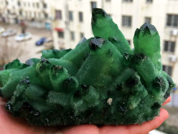 About 500g, 600g New Find Natural Beatiful Green Tibetan Quartz Crystal Cluster Specimen