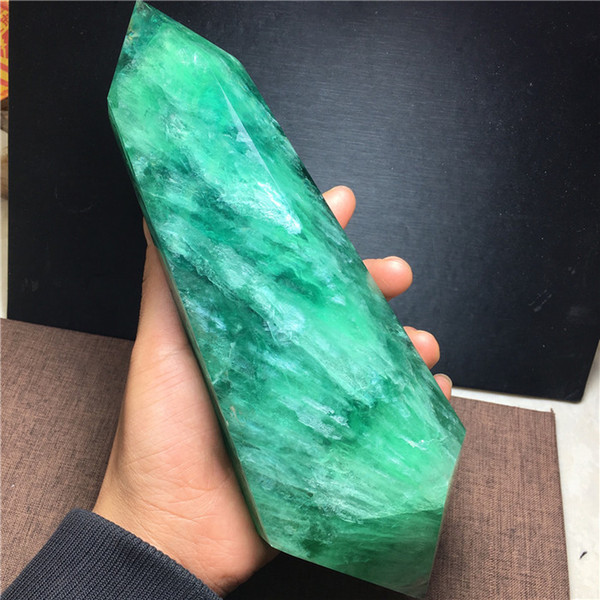 ABOUT 500G Natural green fluorite double-pointed pillar decoration, energy healing crystal ornaments