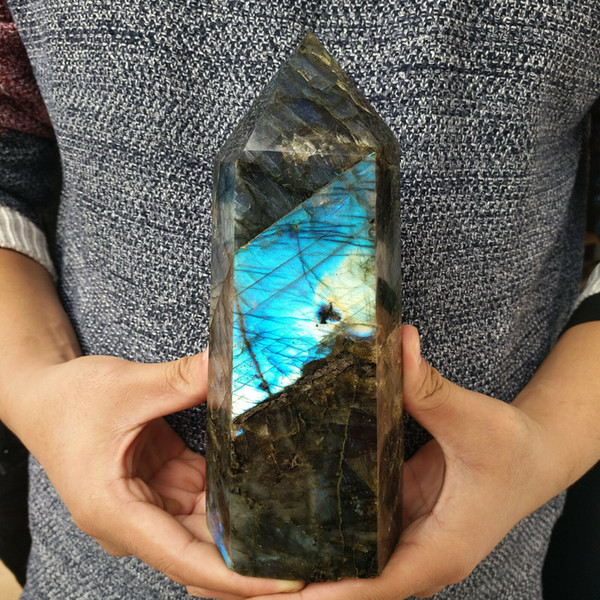 Natural Colorful Labradorite Crystal Obelisk Quartz Specimen Healing