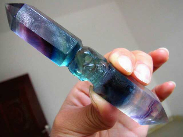 about 70g very beautiful Pure natural fluorite crystal middle sculpture skull head six prism
