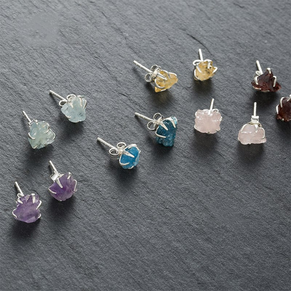 Natural colorful crystal stud earrings, original design gem crystal earrings