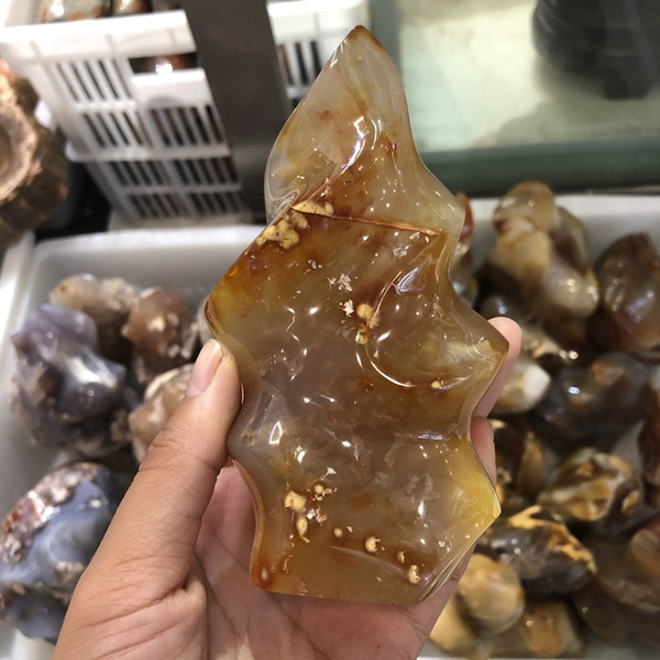 About 1Kg+ 1pcs natural agate flame shape crystal ornaments