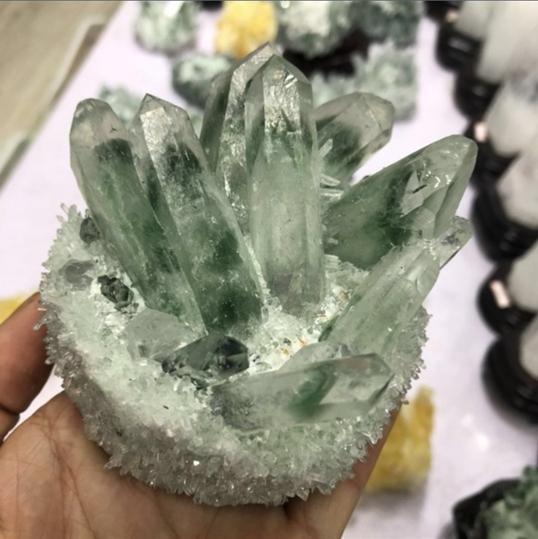 about 500g Rare Natural Green Phantom Quartz Crystal Cluster Mineral Specimen