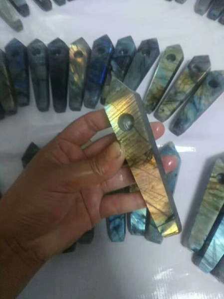 Colorful Madagascar natural labradorite pipe, pipe quality natural stone carving, carefully selected moonlight labradorite