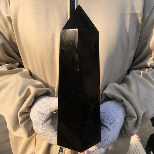 about 600g Natural obsidian quartz crystal wand point healing