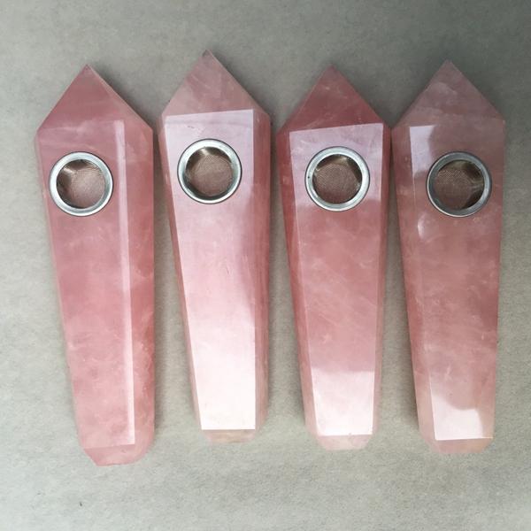 10cm-12cm natural pink crystal Smoking tube crystal pipe, six prism foreign trade pipe foreign fights