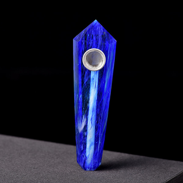 10cm-12cm natural blue crystal Smoking tube crystal pipe, six prism foreign trade pipe foreign fights